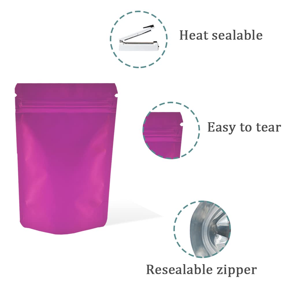 Pabck 50 Pieces 5.5X7.87 Inch(Inside Size 4.7X5.1 Inch) Stand-Up Resealable Heat Seal Bags 3.55Mil Thick Frosted Pink Foil Seale